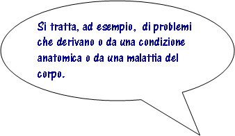 Fumetto 3: Si tratta, ad esempio,  di problemi che derivano o da una condizione anatomica o da una malattia del corpo. 