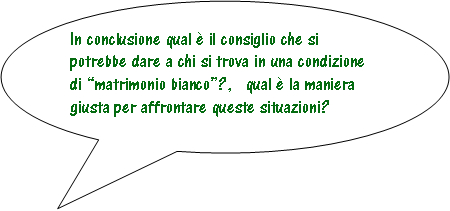Fumetto 3: In conclusione qual  il consiglio che si potrebbe dare a chi si trova in una condizione di matrimonio bianco?,   qual  la maniera giusta per affrontare queste situazioni?